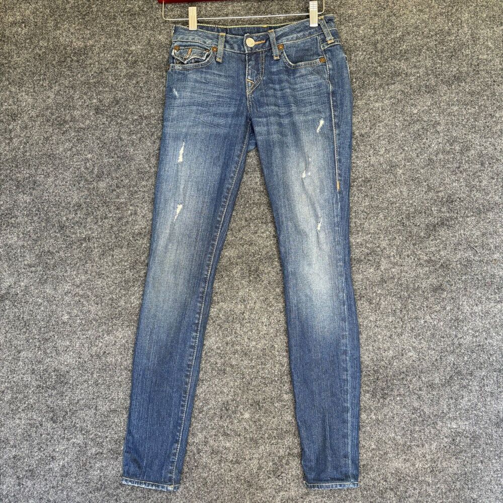 True Religion World Tour Women’s Julie Jeans Size 25 Distressed Blue USA Made - Picture 2 of 10